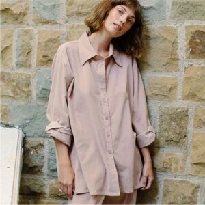Rachel Pally Yara Corduroy Oversized Buttob Down Shirt Pink Mauve One Size